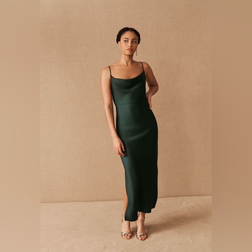 BHLDN Cali Satin Dress in Emerald- Worn once, perfect condition